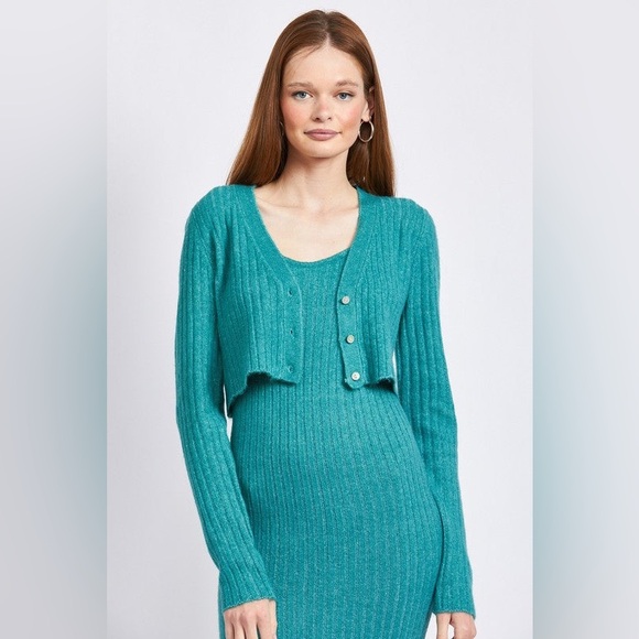 emory park Sweaters - NWT Emory Park Women’s Teal Ribbed Cropped Cardigan Sweater Cozy Y2K Size Small
